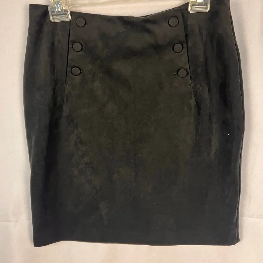 H&M Black Faux Suede Sailor Button Mini Skirt Size 10 EUC